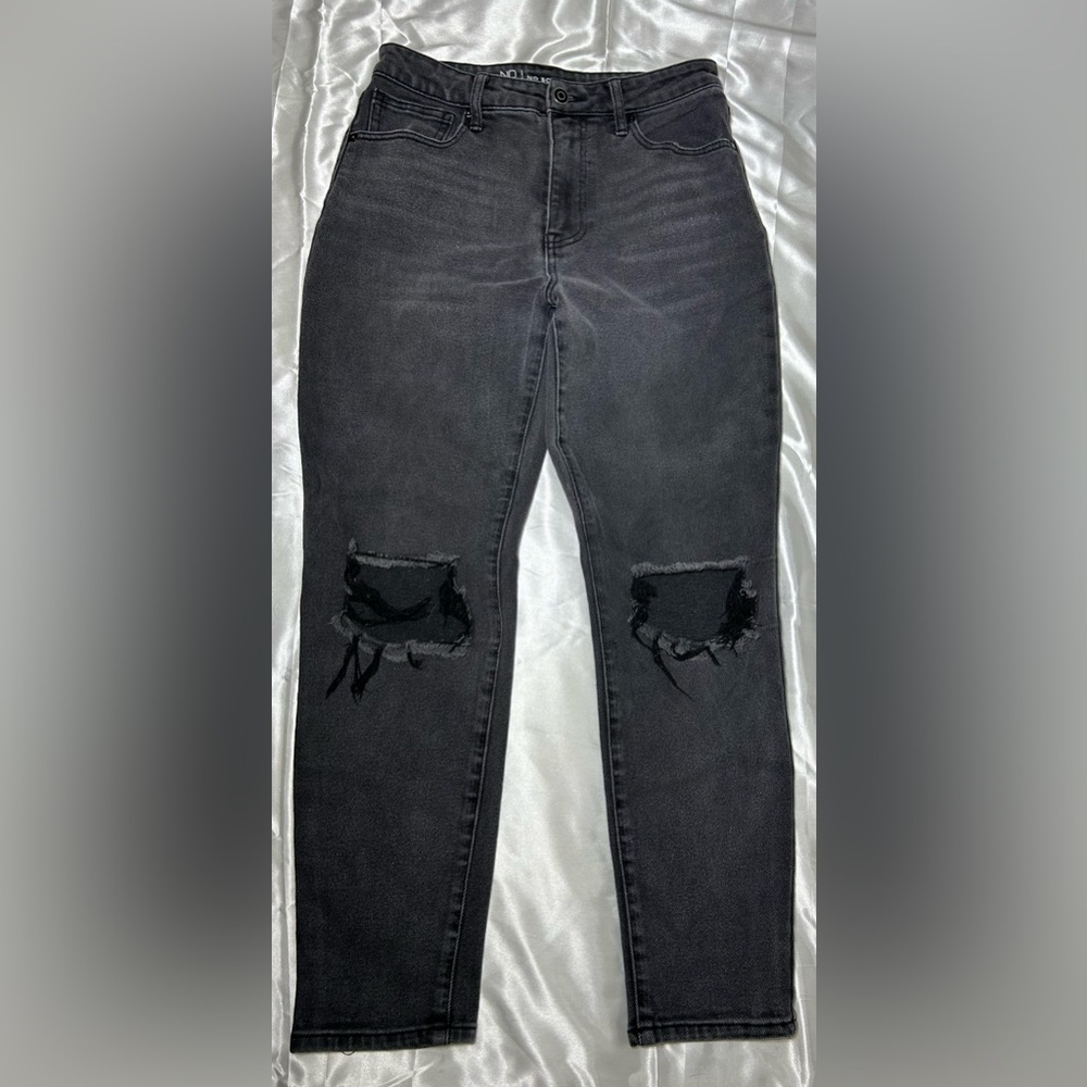 No Boundaries distressed jeans High Rise Mom Jeans faded black denim W size 11